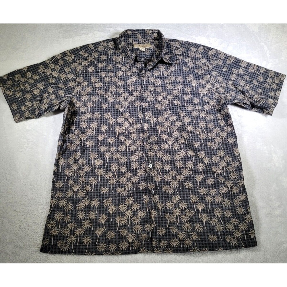 Tori‎ Richard Shirt Mens L Black Hawaiian Palm Trees Made in USA Button Up Camp